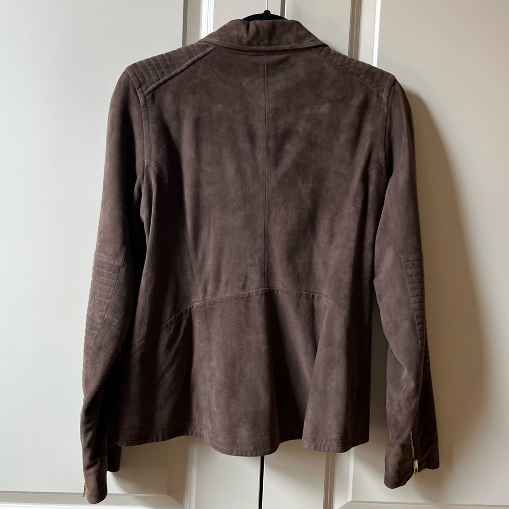 Like New Athleta Helena Suede Moto Jacket Dark Taupe size medium - Picture 4 of 12